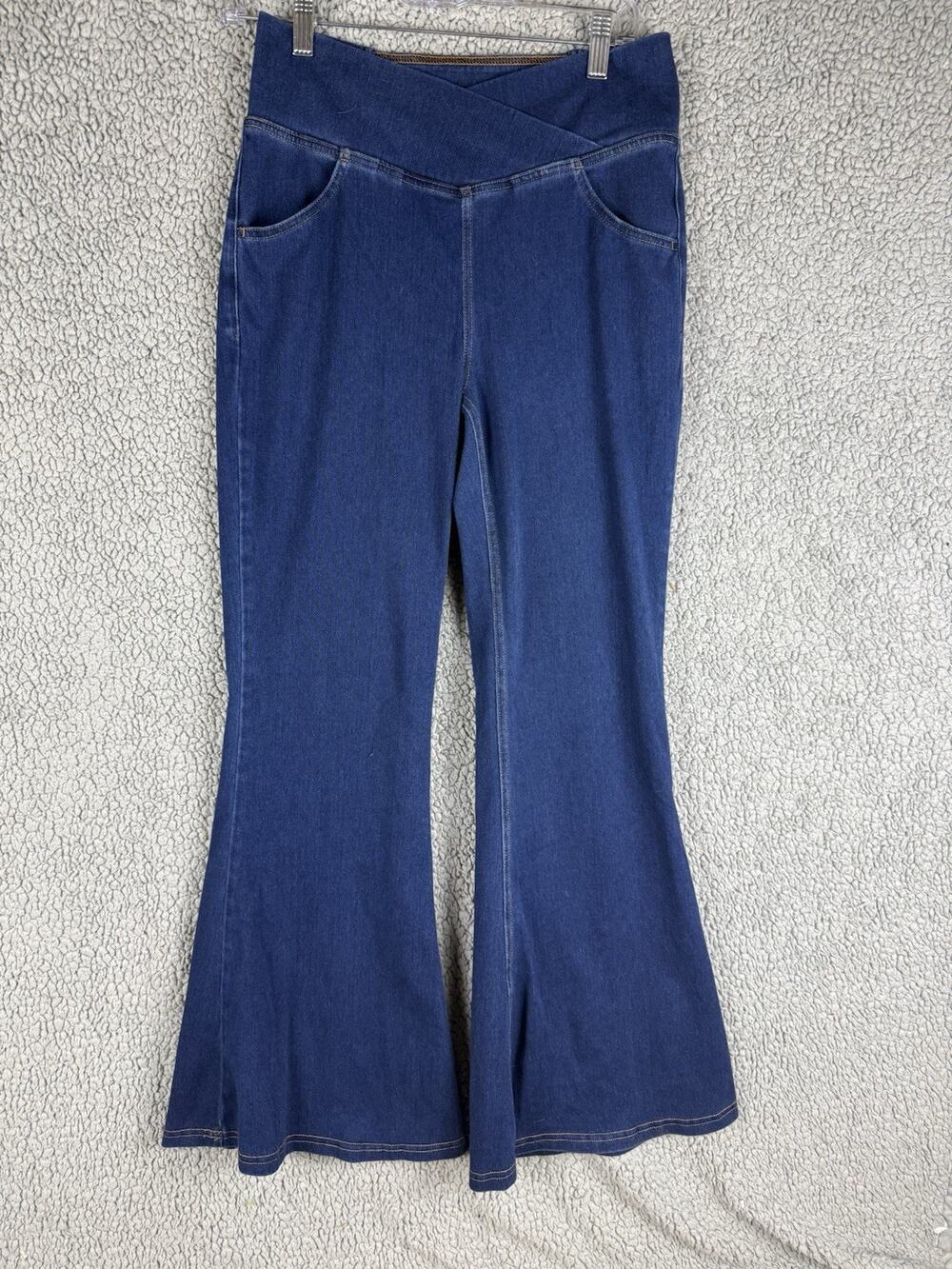 Halara Jeans Womens Medium Blue Flex High Waisted Crossover Flare Denim Pants